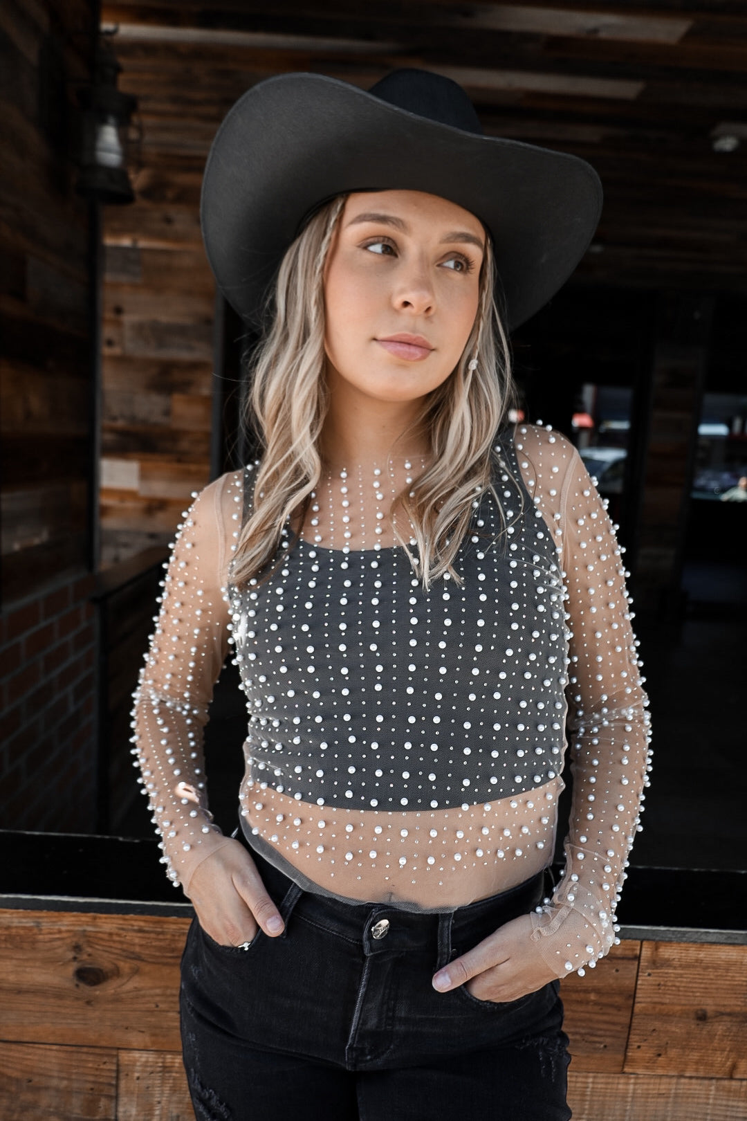 There She Goes Pearl Mesh Top – F+I Collective