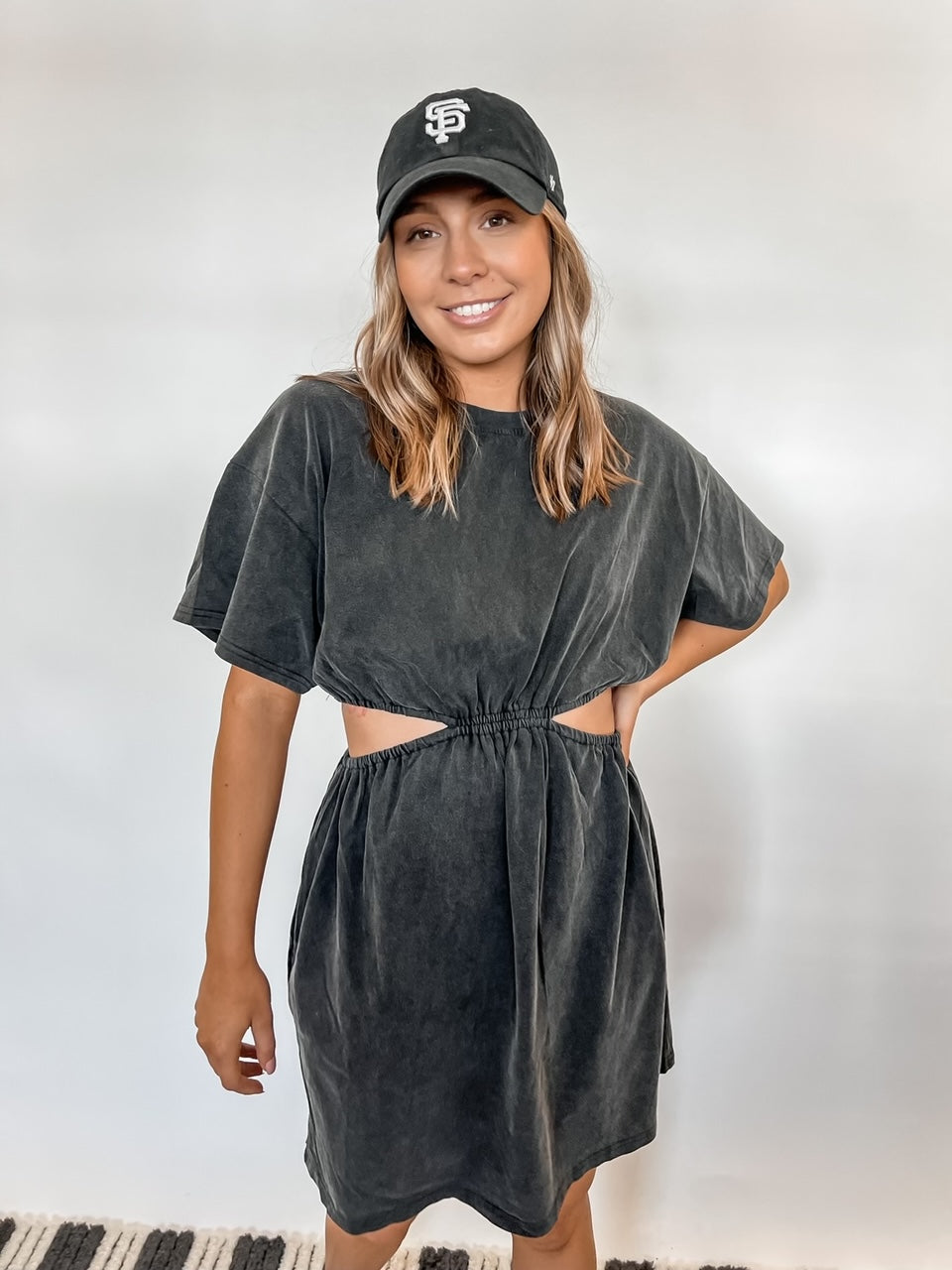 Chattanooga Cut Out T-Shirt Dress - Washed Black