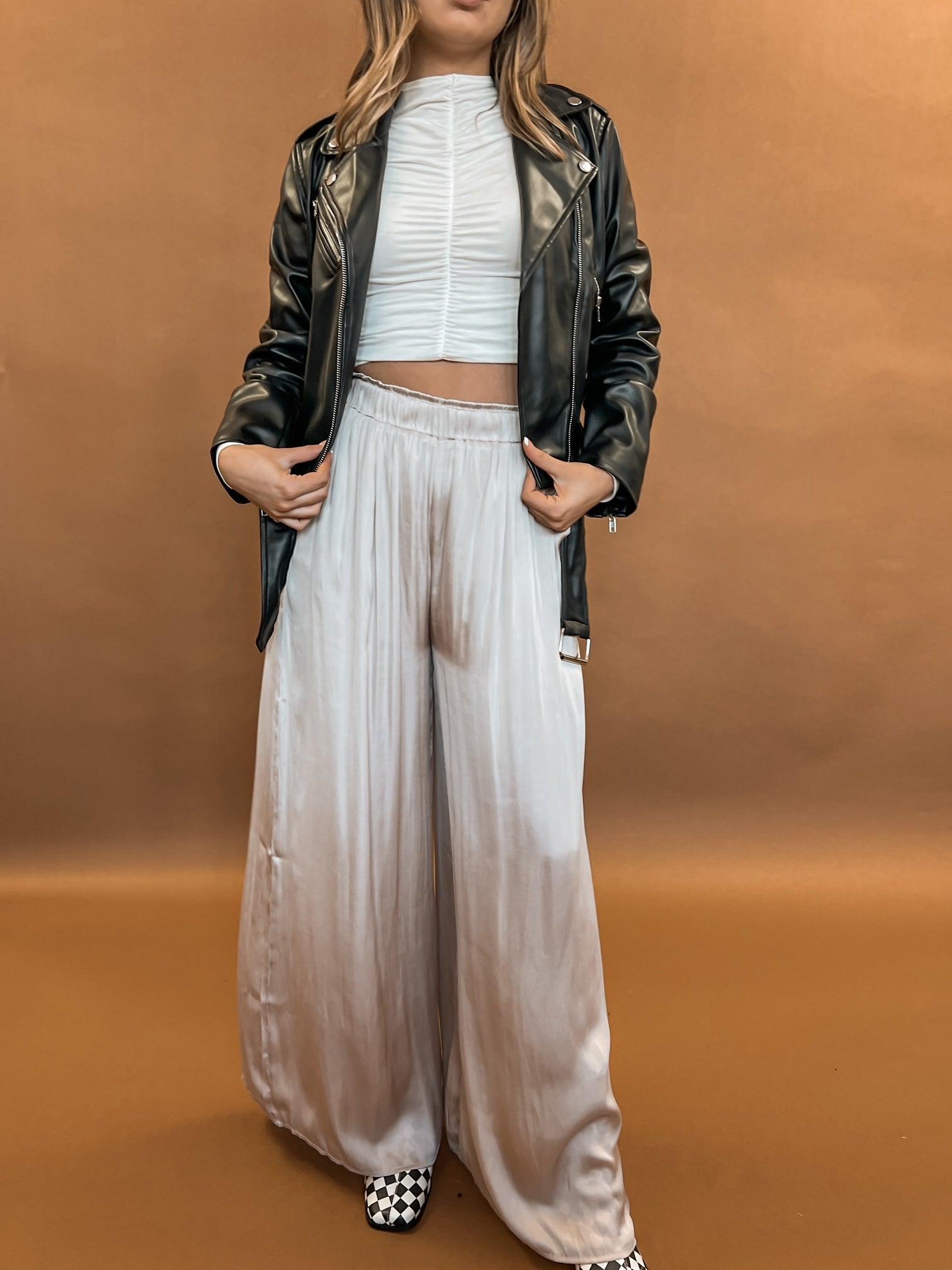 Lourdes Satin Wide-Leg Pants