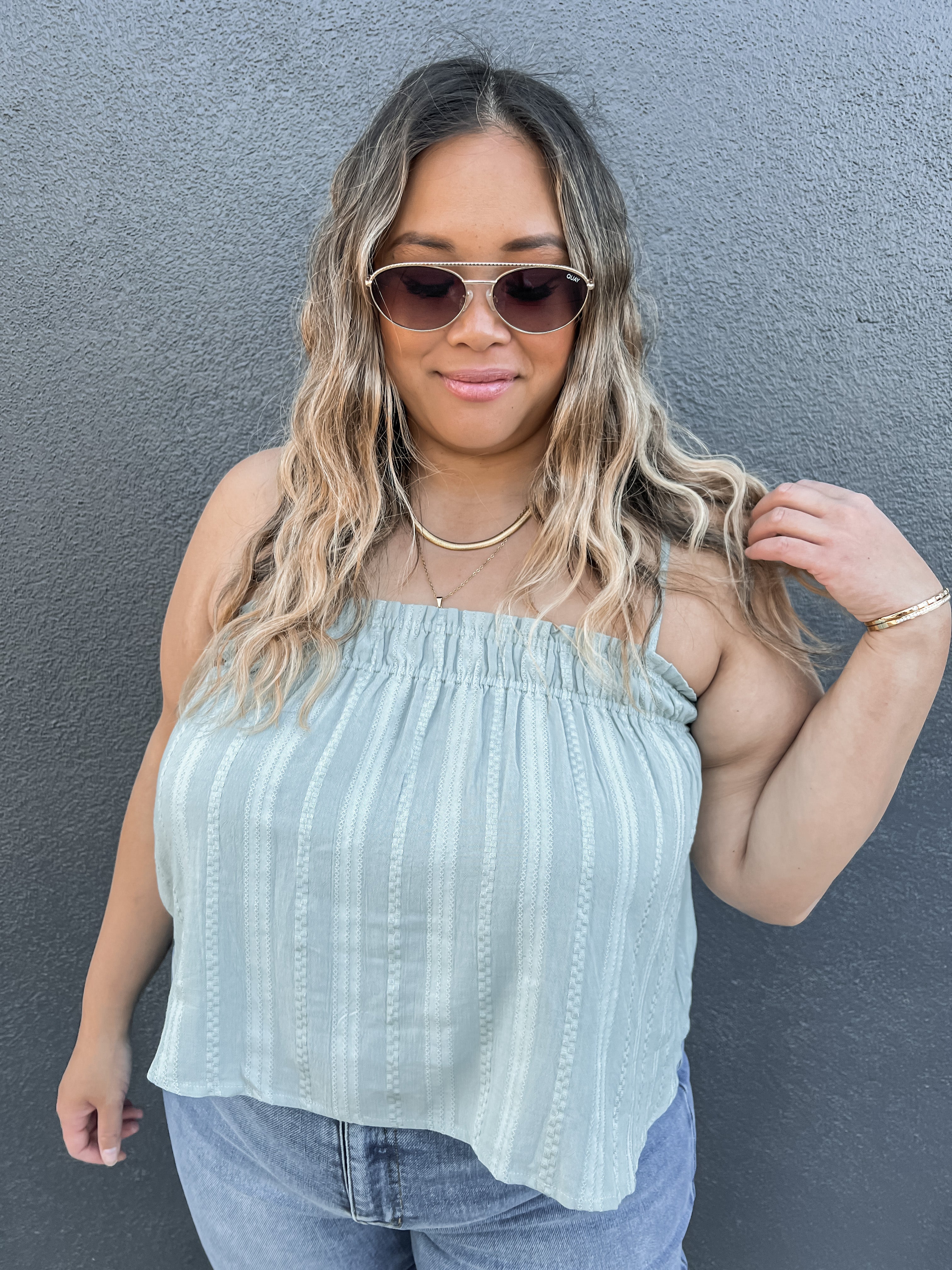 Clover Striped Smocked Tank Top