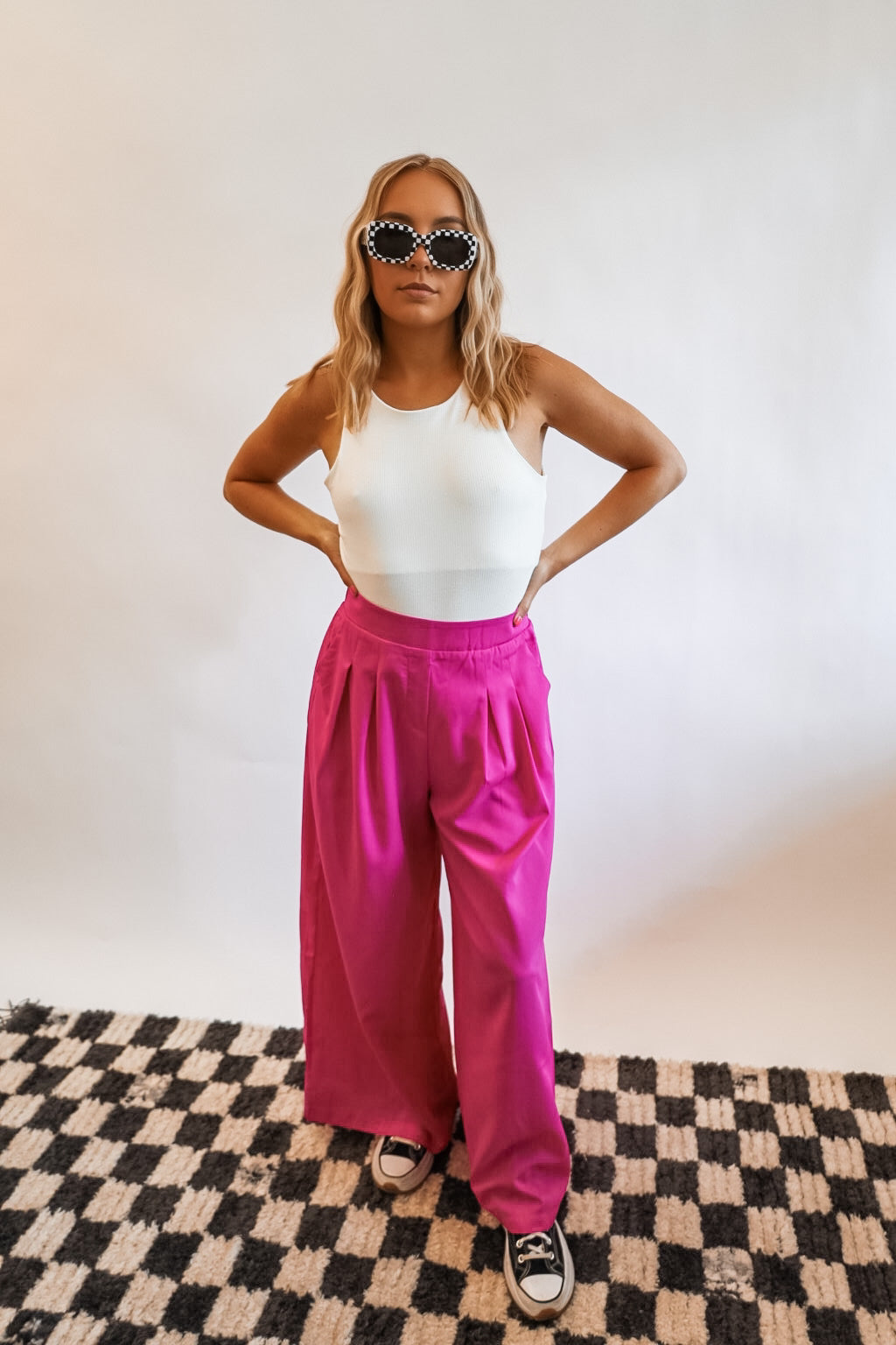 Tribeca Wide Leg Pleated Pants - Magnetic Magenta