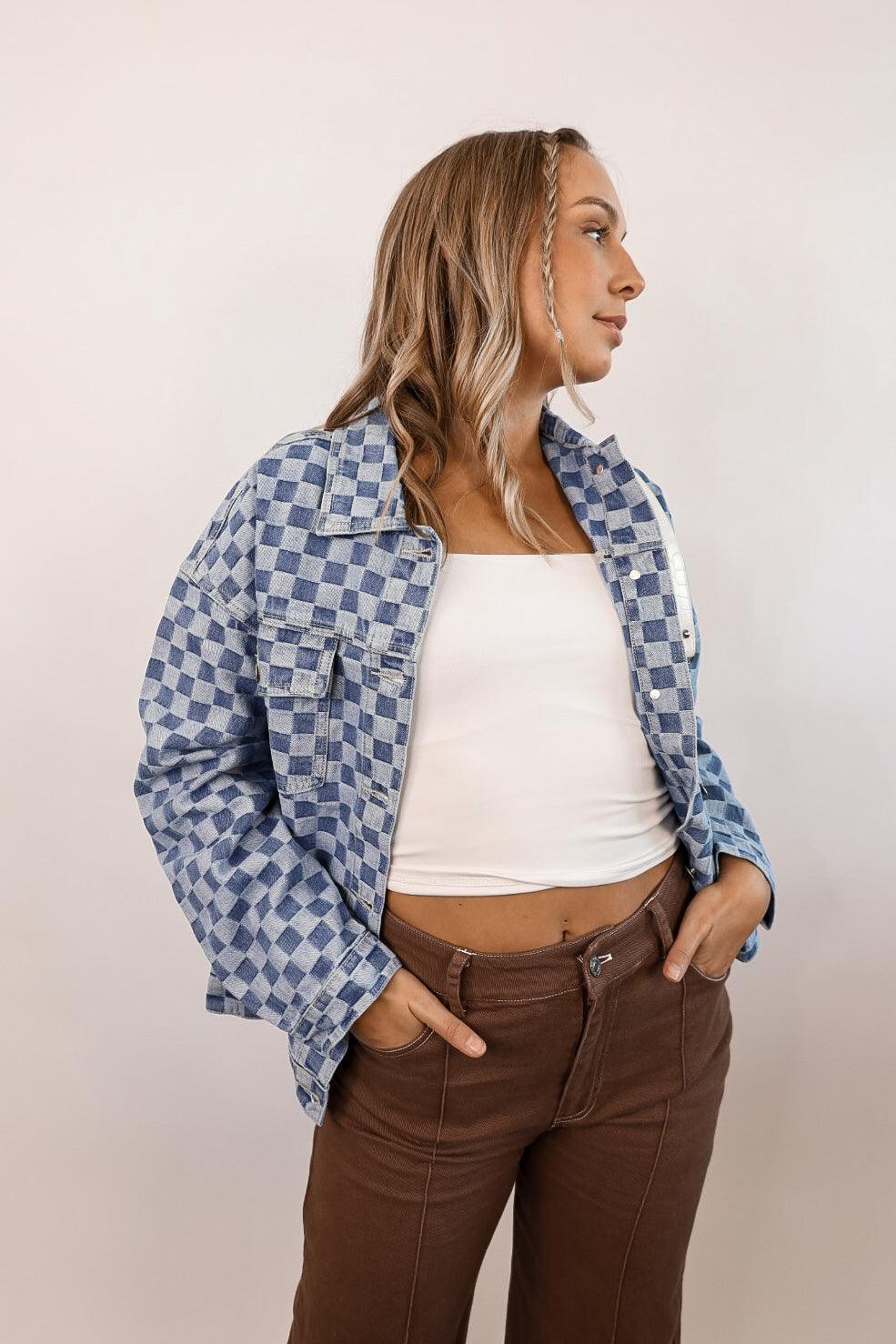 Sweet As Honey Checkered Denim Jacket