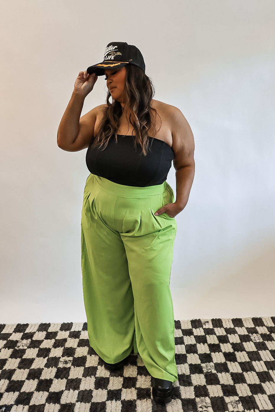 Tribeca Wide Leg Pleated Pants - Electric Lime