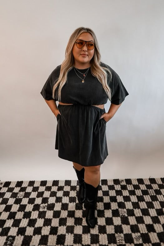 Chattanooga Cut Out T-Shirt Dress - Washed Black