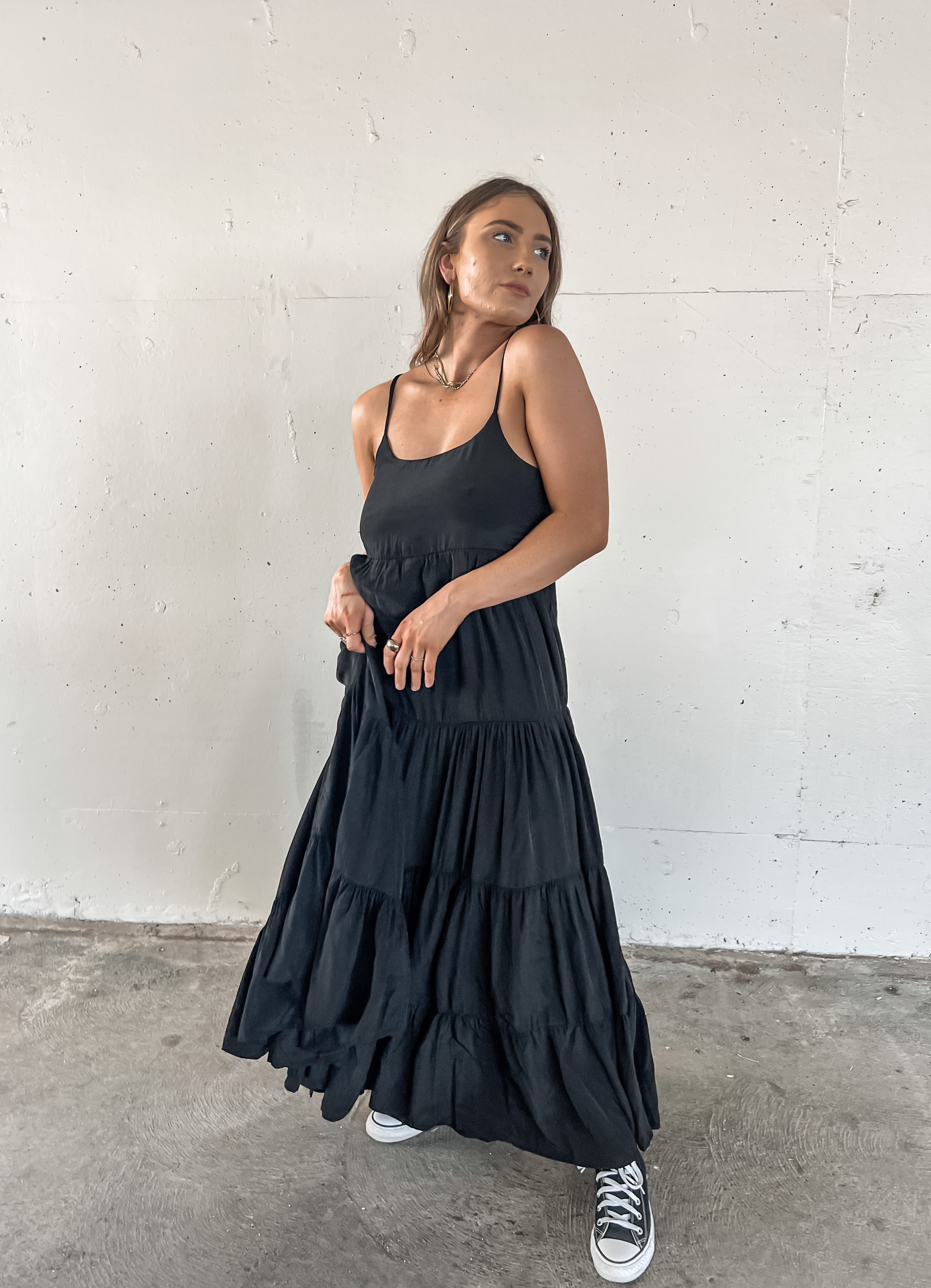 Carried Away Black Tiered Maxi Dress