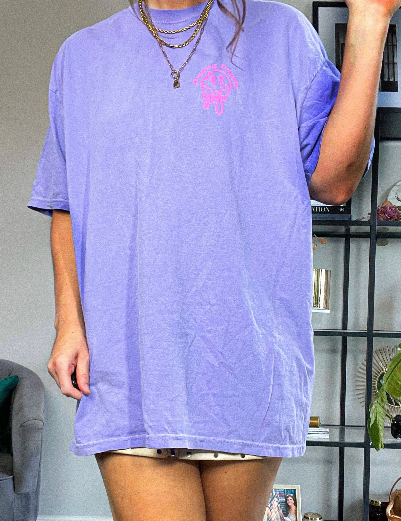Feeling Trippy Smiley Face Oversized Graphic TShirt | Vintage Wash Purple