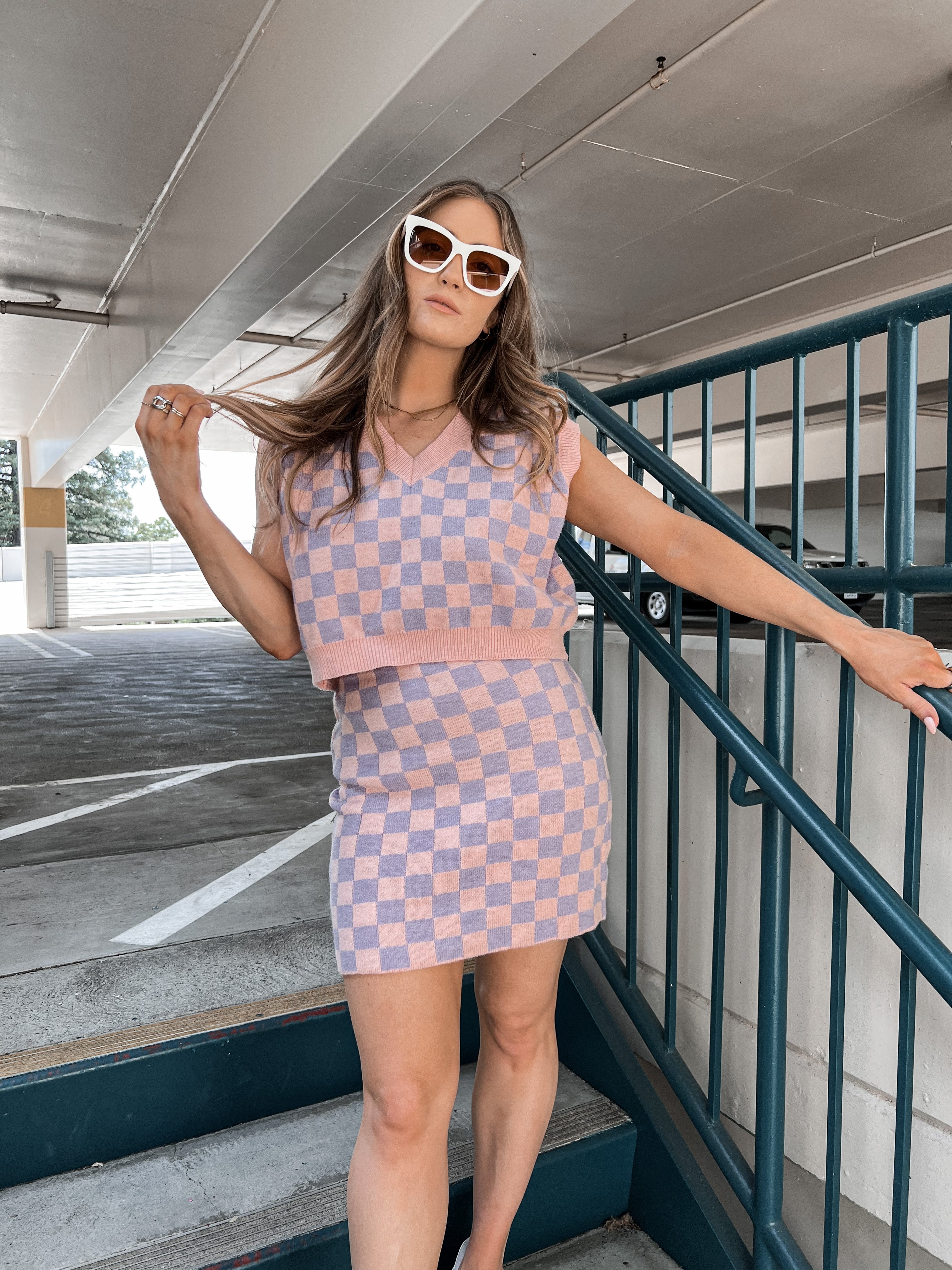 Sparks Will Fly Knitted Checkered Two Piece Set