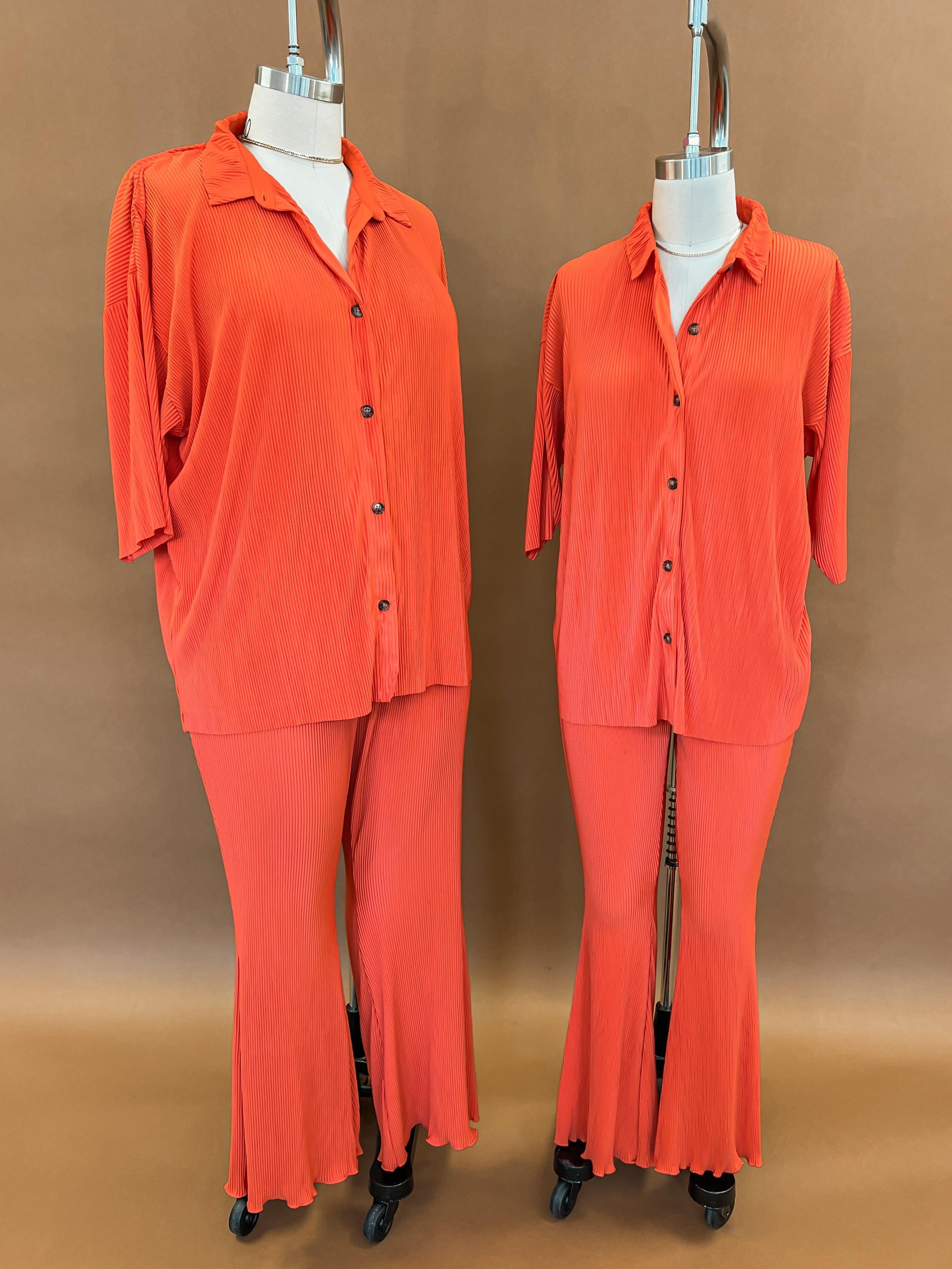 Do You Dare Oversized Plisse Set - Orange