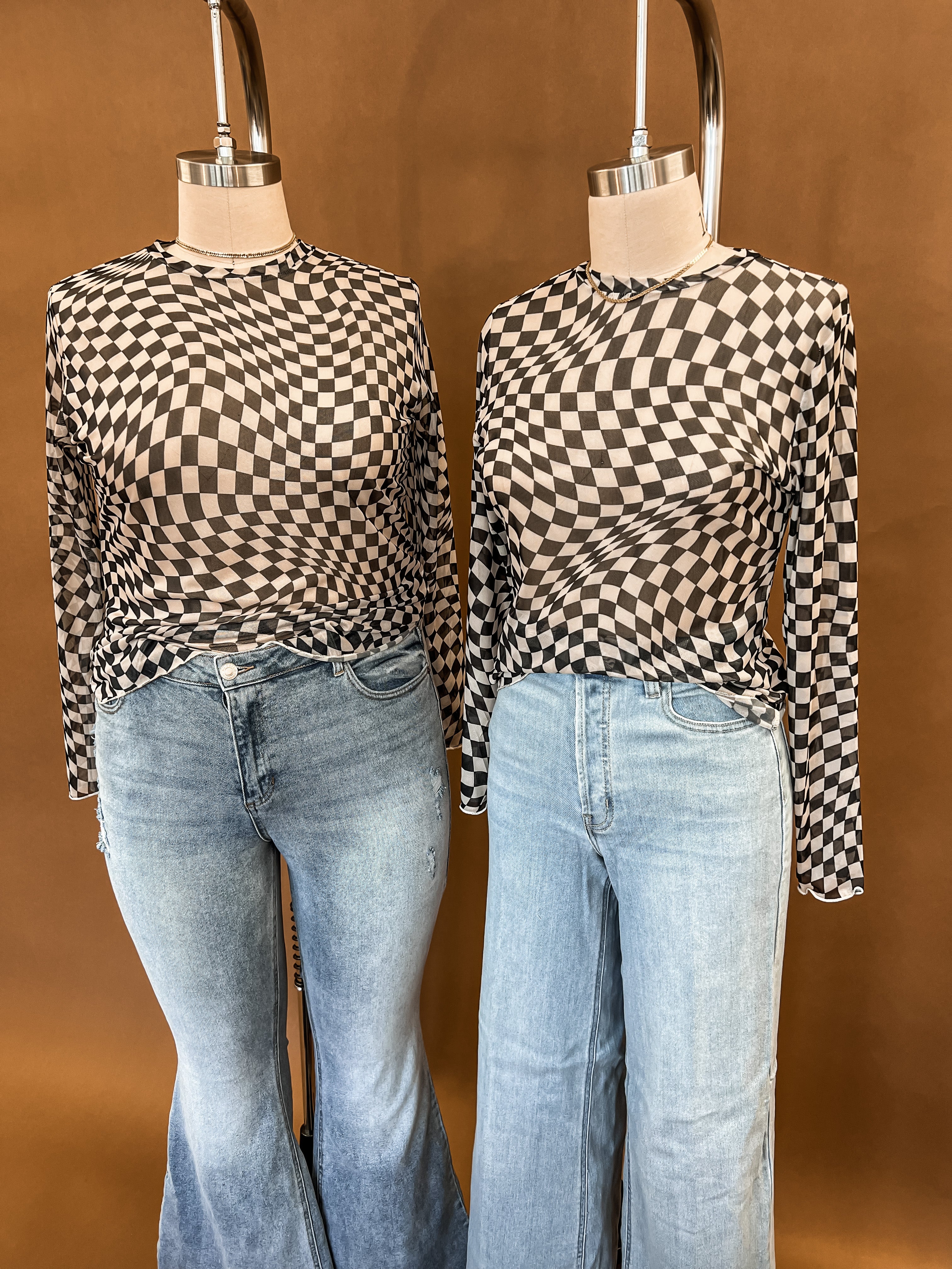 Pursuit Of Happiness Mesh Checkered Top