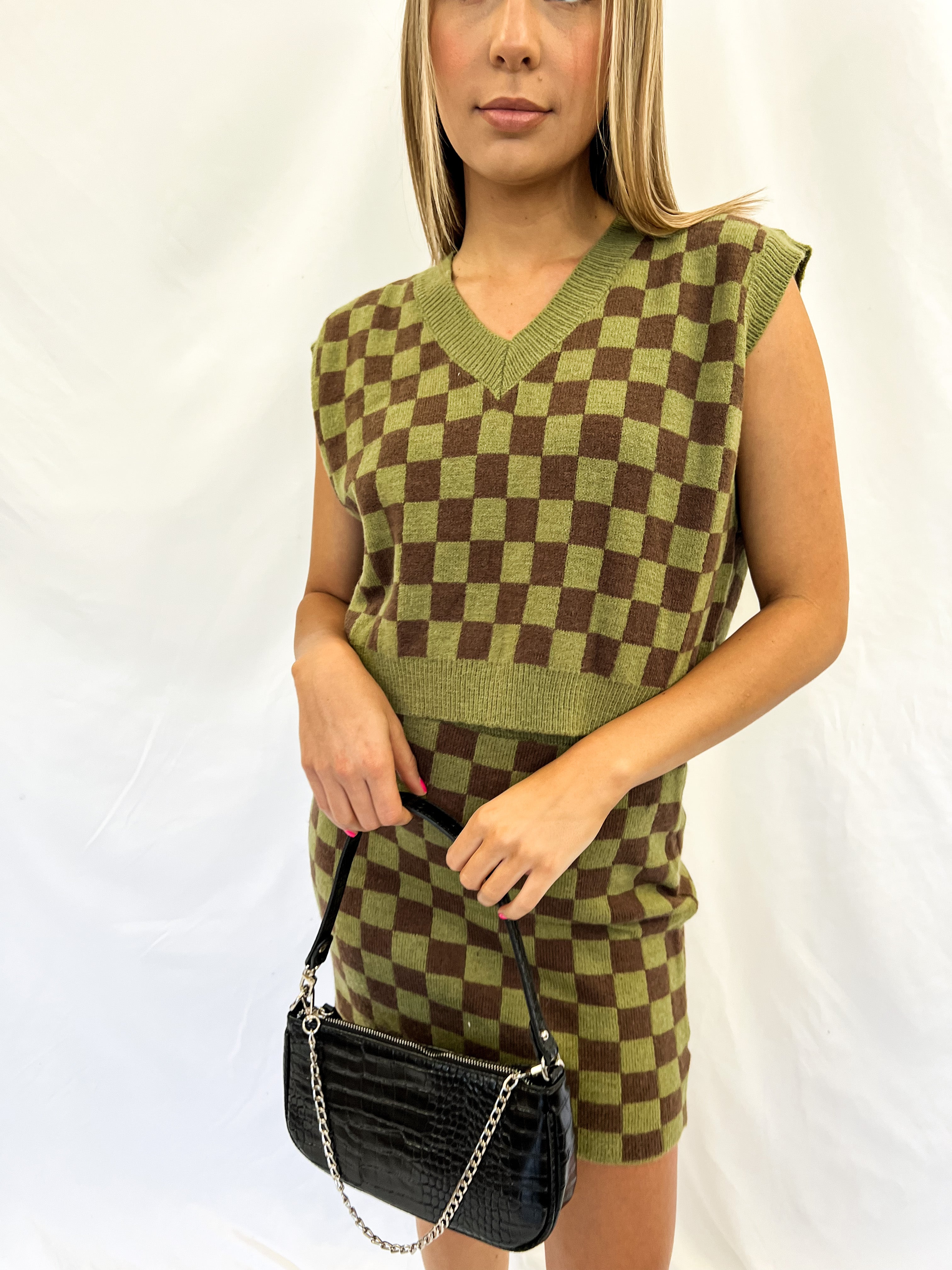Mimosa Sparks Will Fly Checkered Two Piece Set - Olive Large
