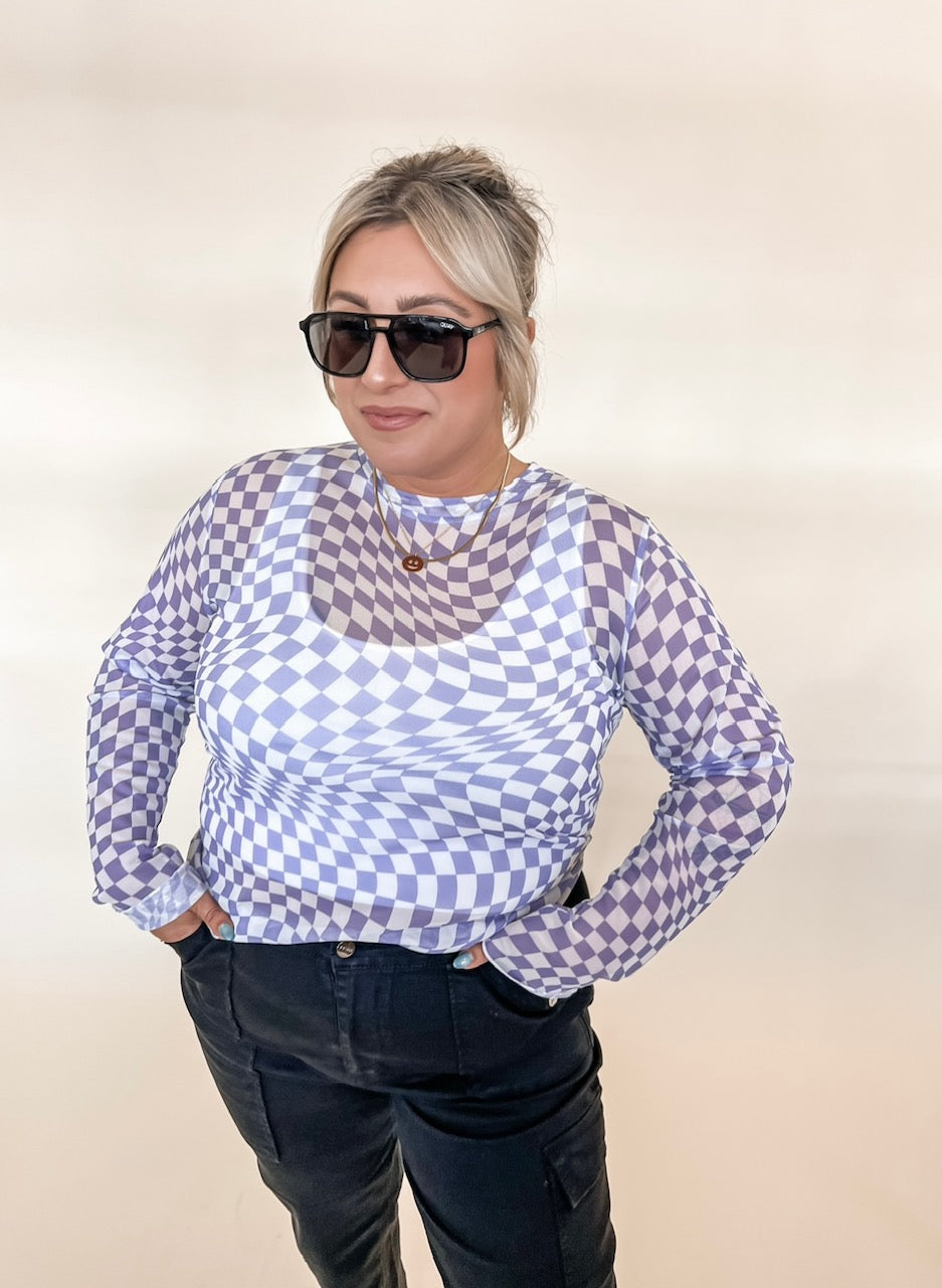 Pursuit Of Happiness Mesh Checkered Top - Lavender