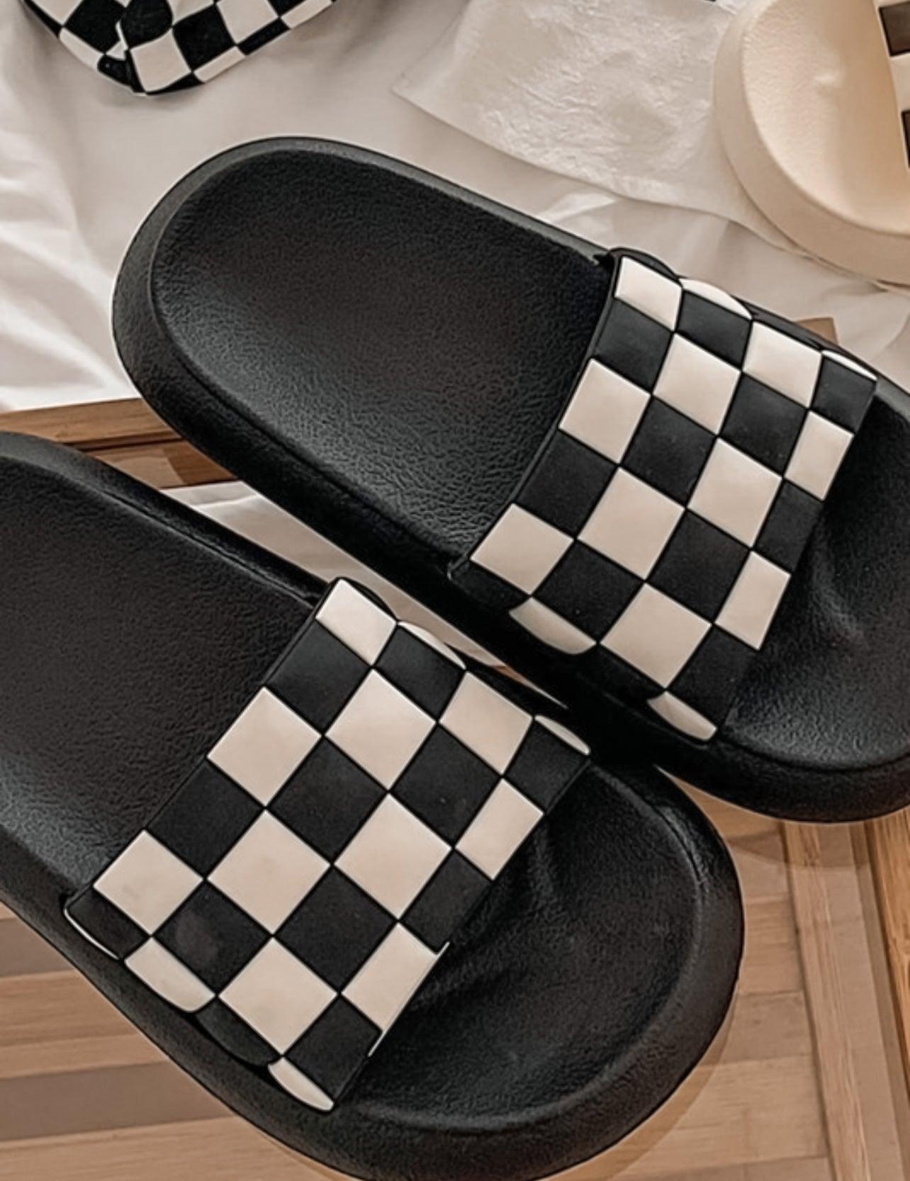 Jet Set Checkered Cloud Slides