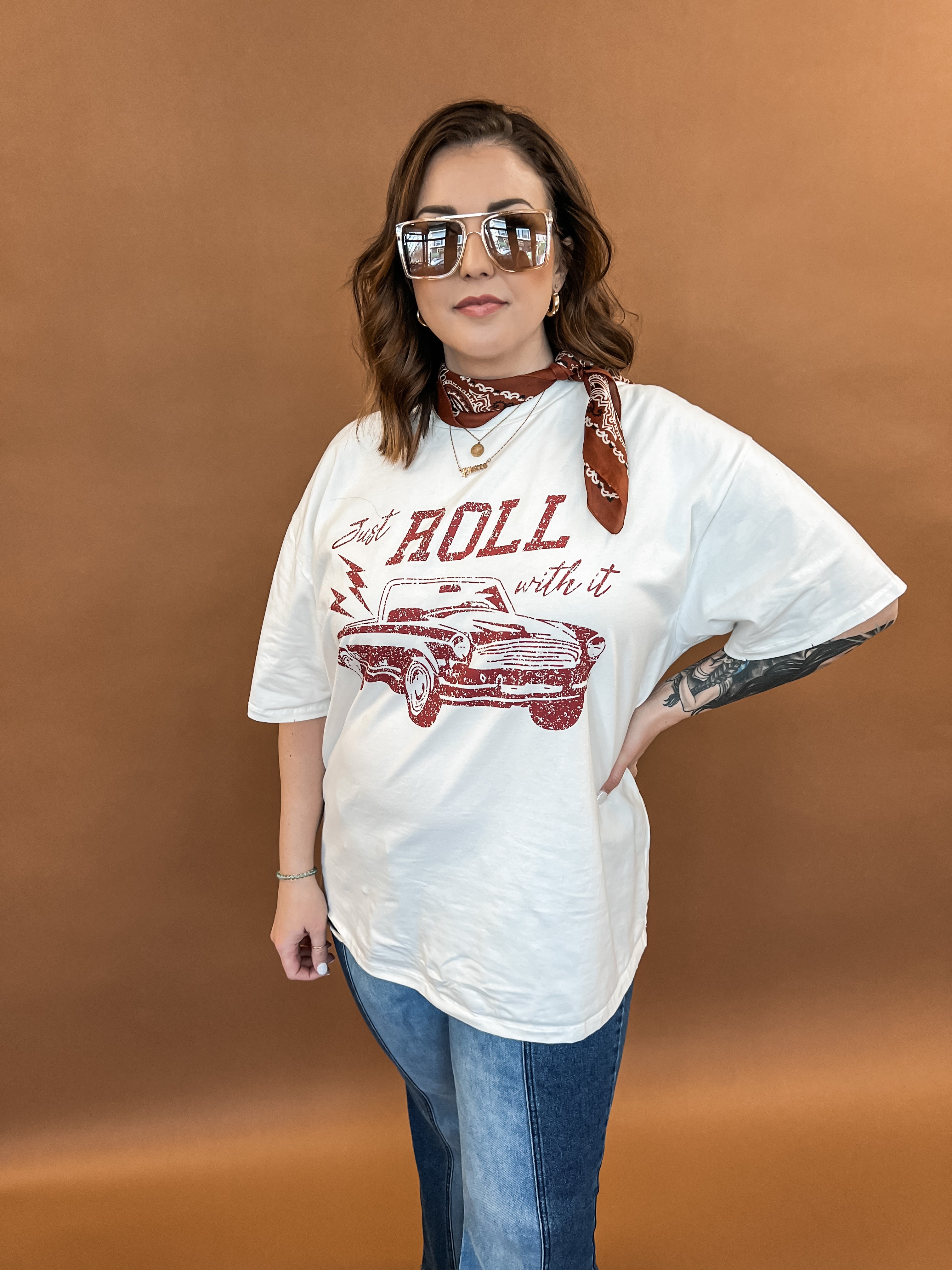 Roll With It Distressed Oversized Tee